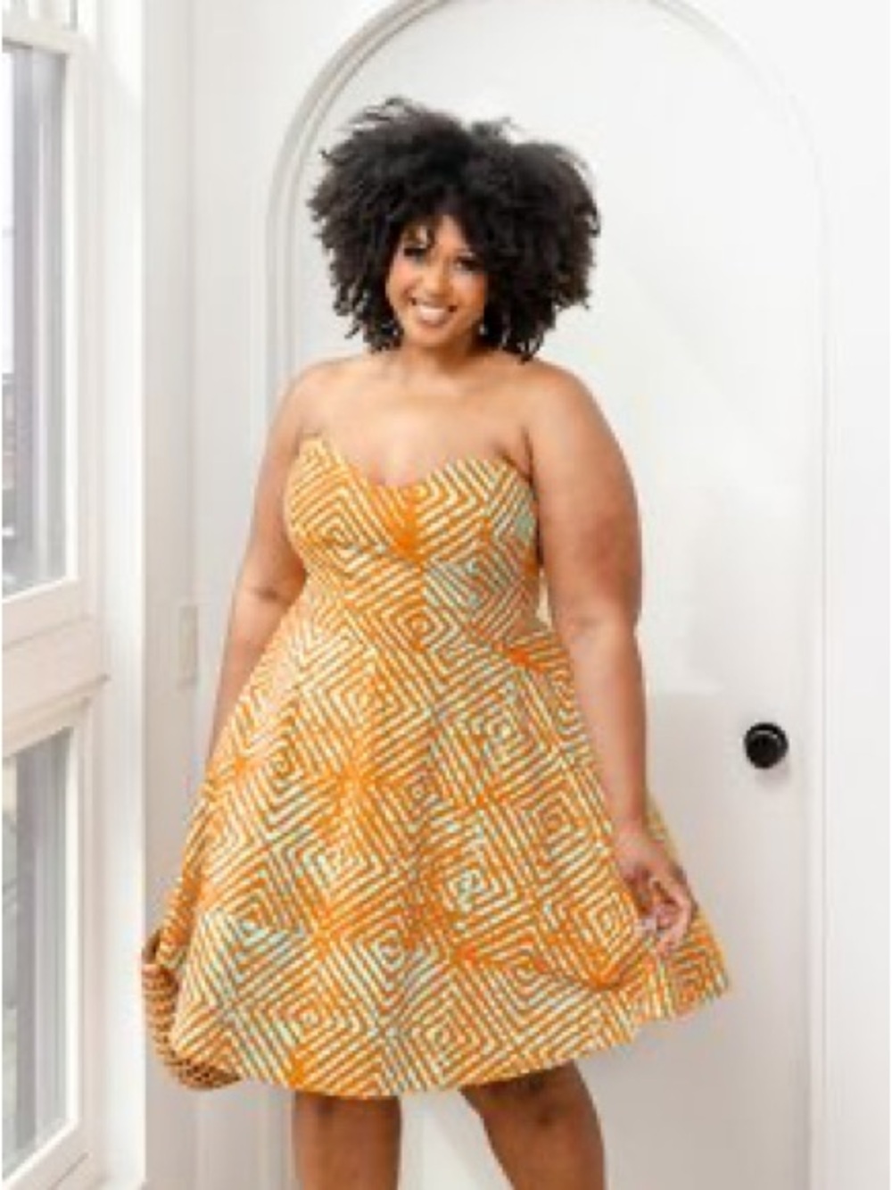 D’iyanu Strapless Orange and Blue African Print Fit-and-Flare Dress